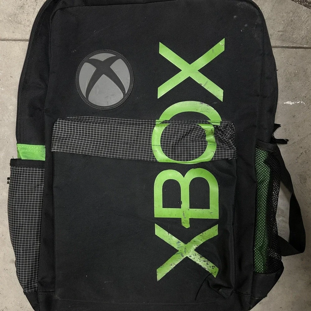 Vintage Y2K Xbox Black Green Logo Padded Backpack School Gaming Laptop Bag